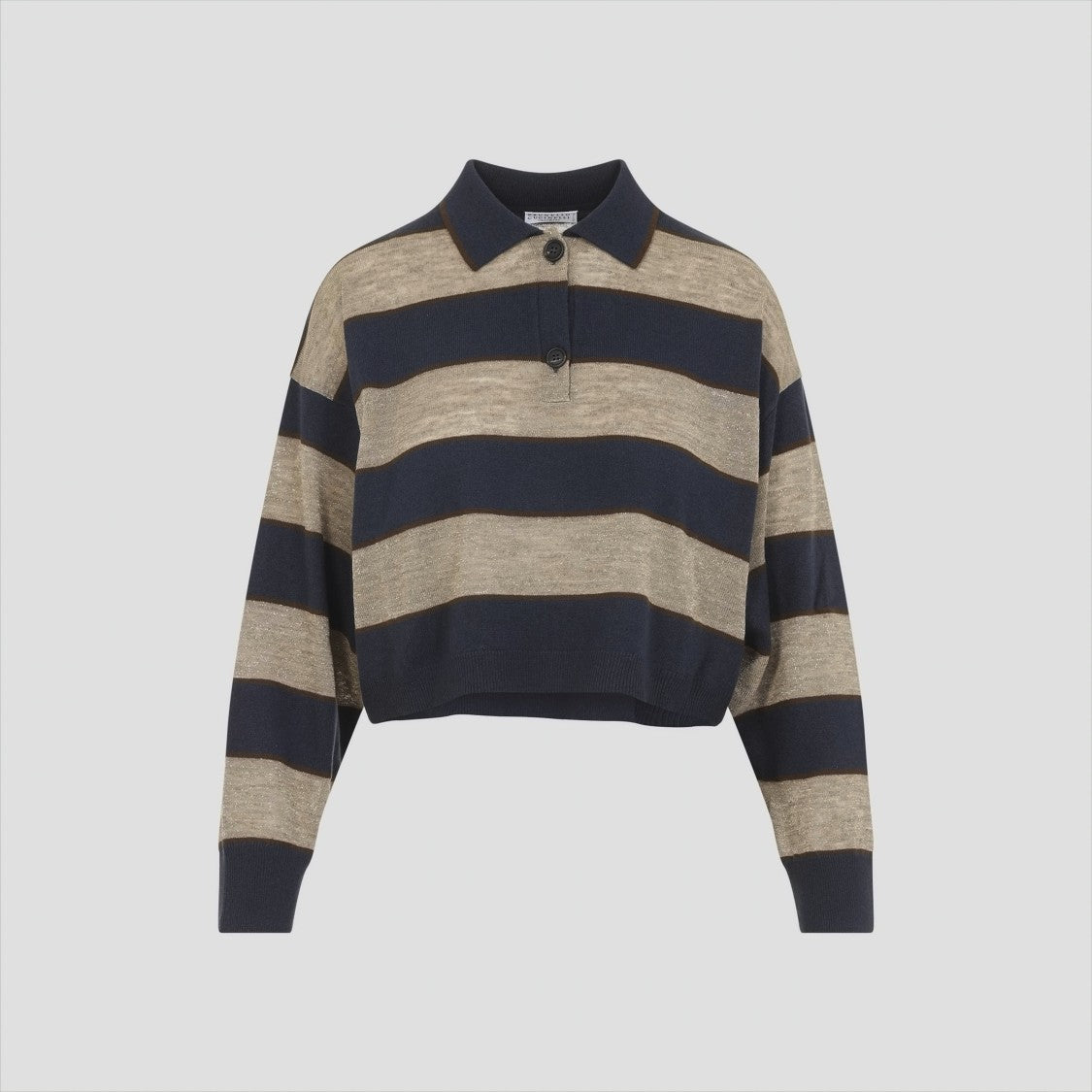 Brunello Cucinelli Blue Wool Jersey Striped Polo