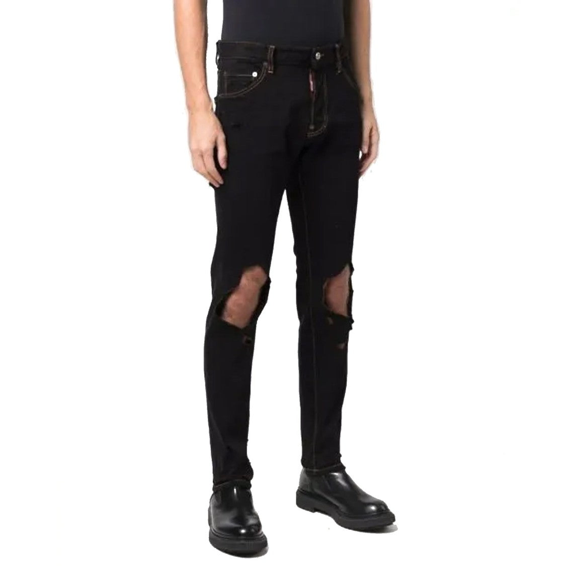 Dsquared2 Slim-Fit Black Denim Jeans With Distressed Details