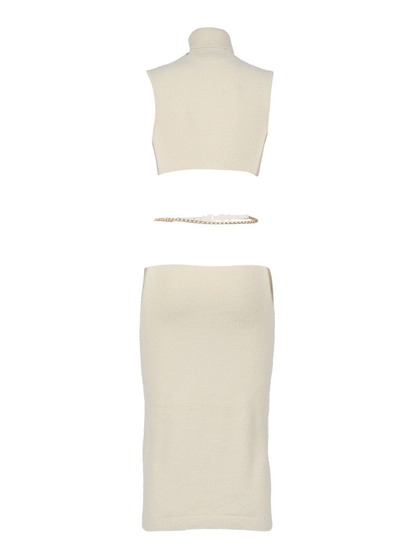 Elisabetta Franchi Ribbed Knit Midi Dress With High Neckline