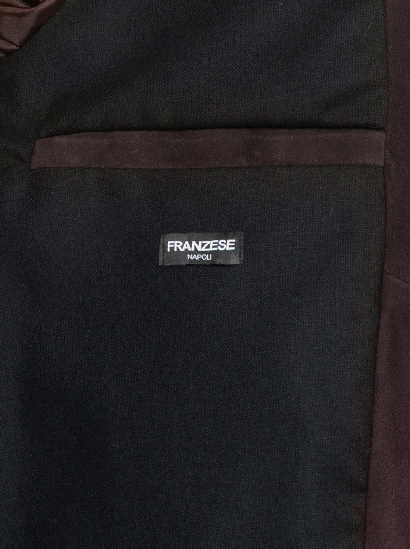 Franzese Collection Hooded Jacket In Dark Brown Suede Lambskin