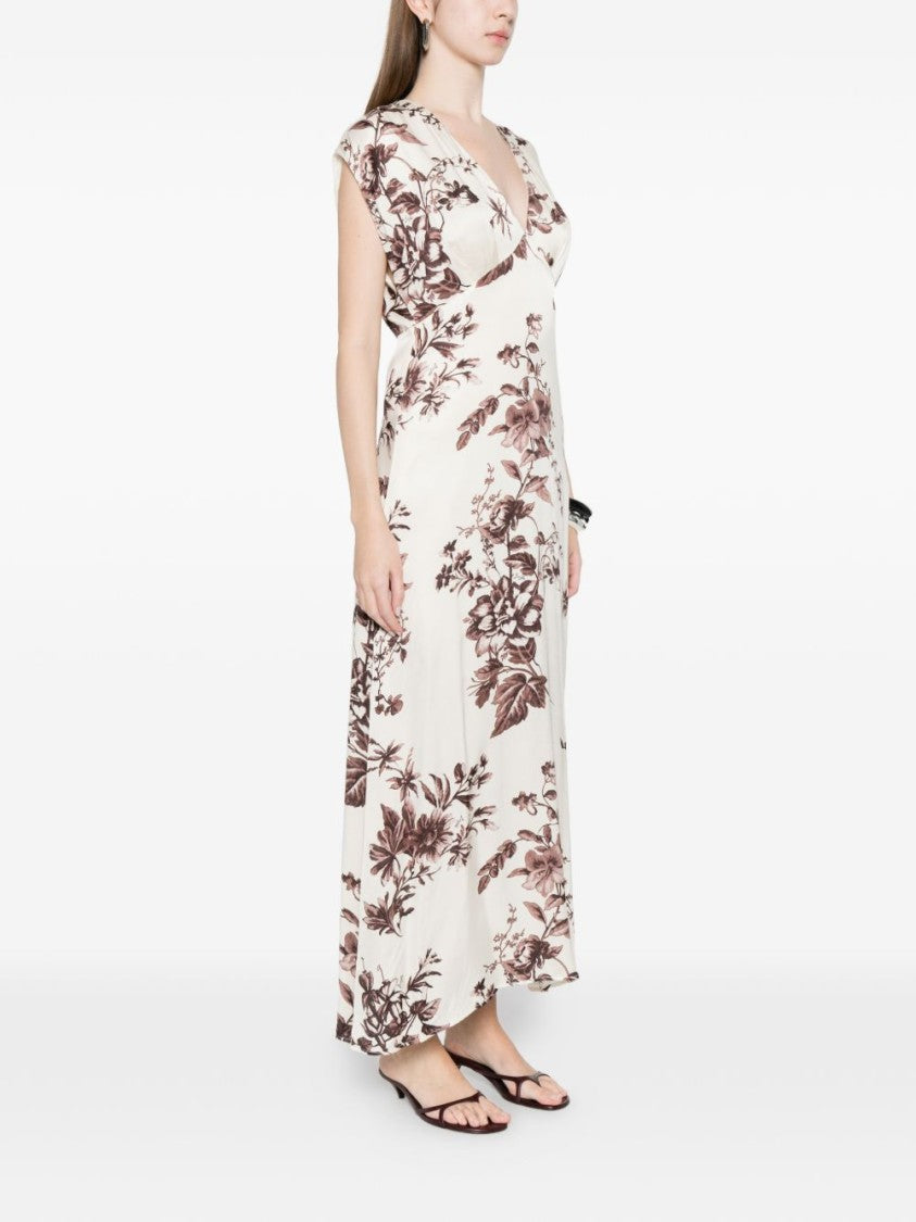 Liu Jo Cream Floral Print V-Neck Maxi Dress