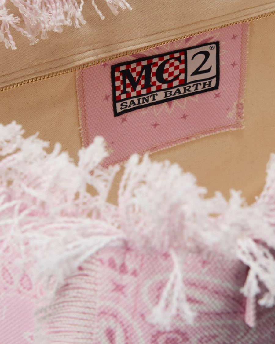 Mc2 Saint Barth Round Tote Bag With Fringed Edges And Logo
