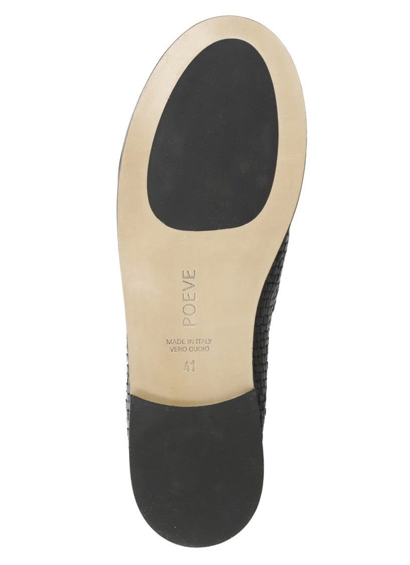 Poeve Black Woven Pattern Leather Loafers