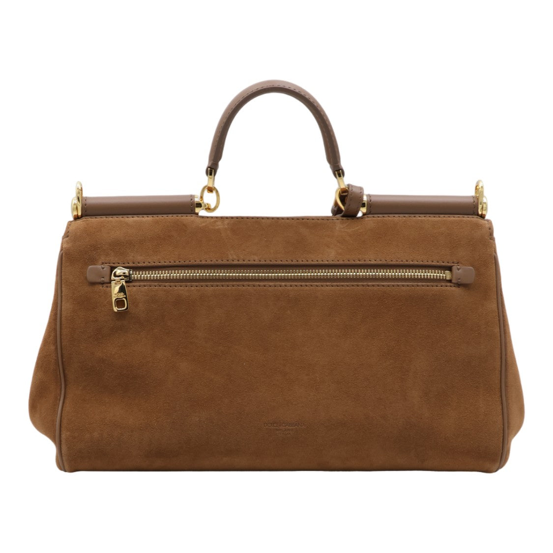 Dolce & Gabbana Structured Brown Suede Handbag With Leather Accents And Detachable Strap
