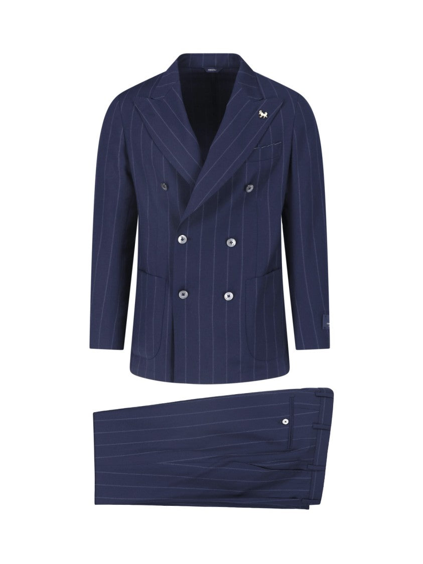 Tombolini Blue Virgin Wool Double-Breasted Suit