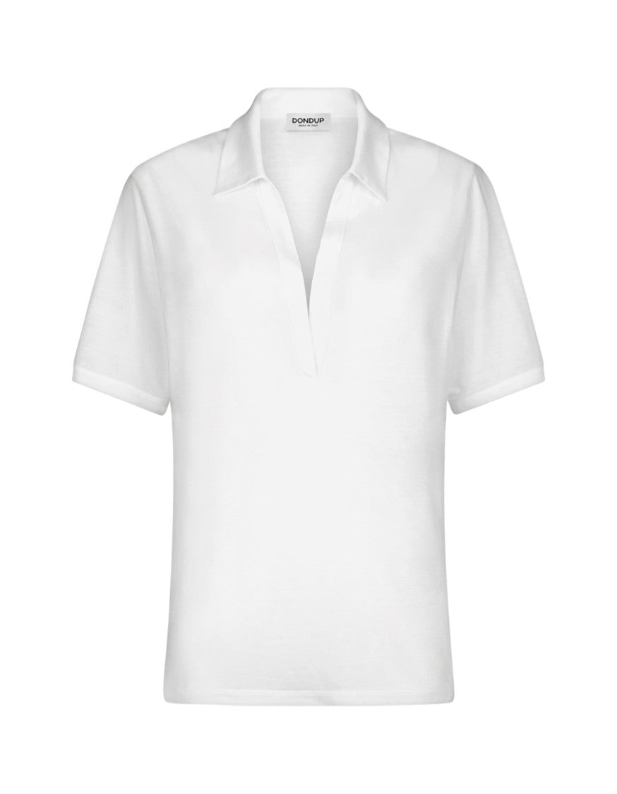 Dondup White Modal-Silk Blend Polo With Deep V-Neckline