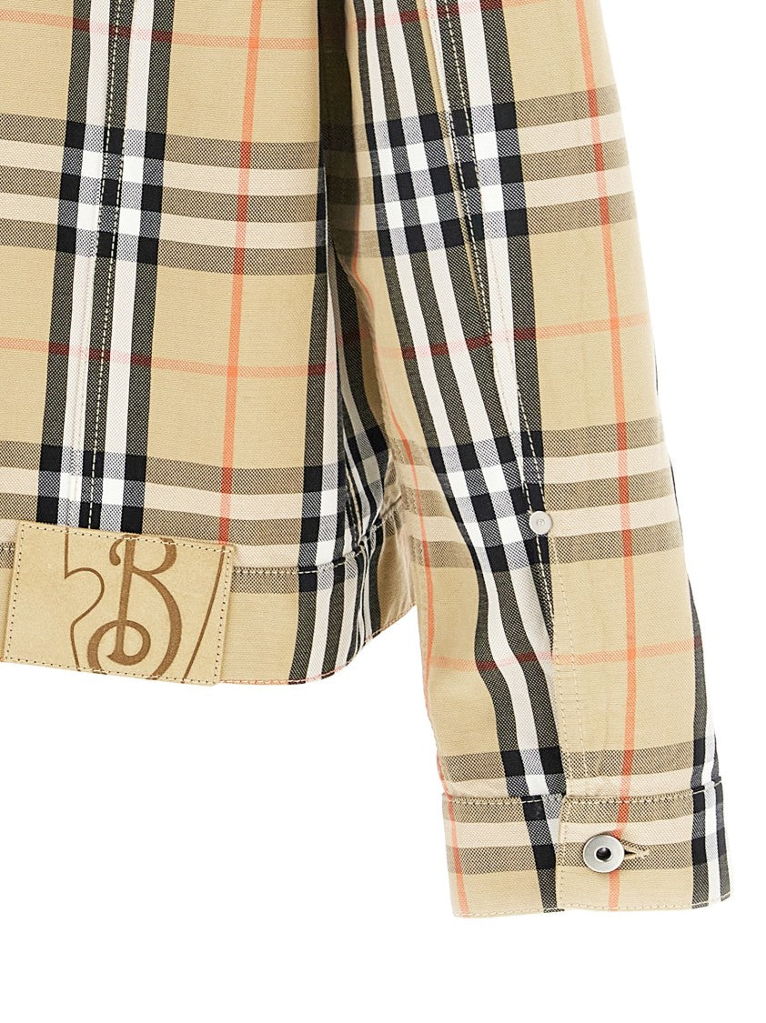 Burberry Check Cotton Jacket With Button Closure And Suede Logo Tag