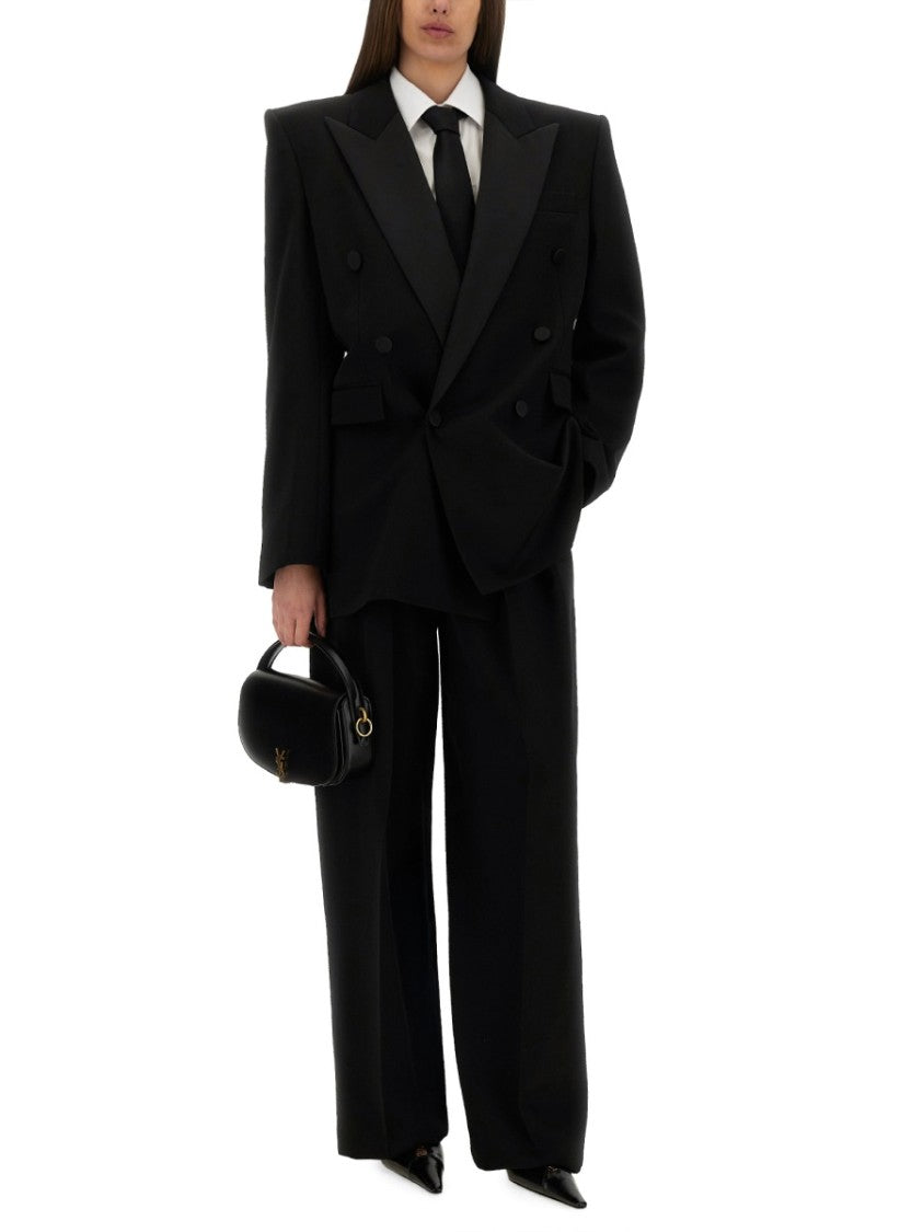 Saint Laurent Wide-Leg Pants In Grain De Poudre