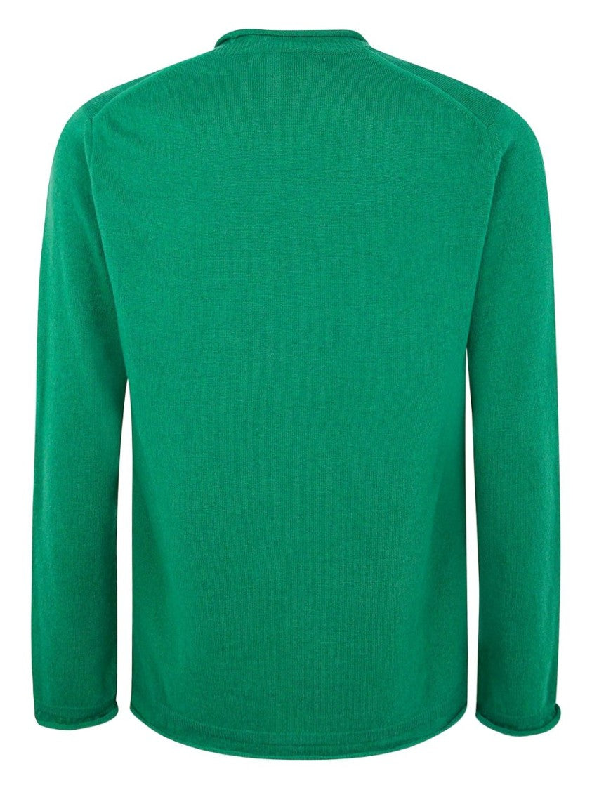 Comme Des Garçons Green Wool Knit Sweater With Ribbed Cuffs And Hem
