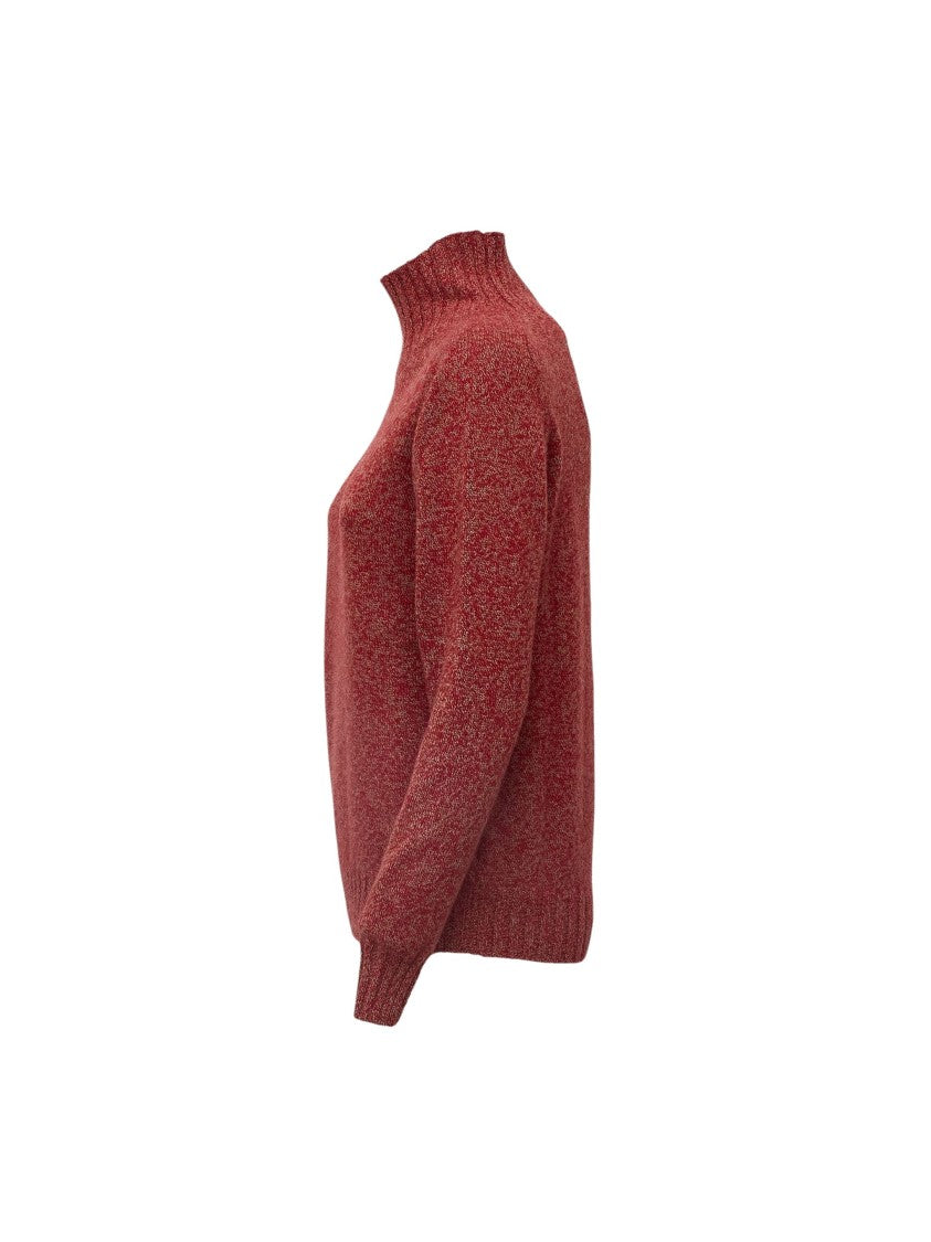 Zanone Heathered Red Ribbed High-Neck Sweater