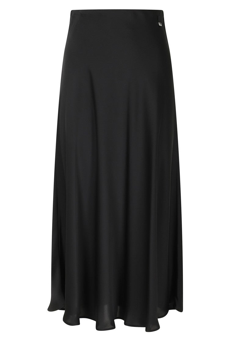 Herno Black Resort Satin Elastic Waistband Polyester Midi Skirt