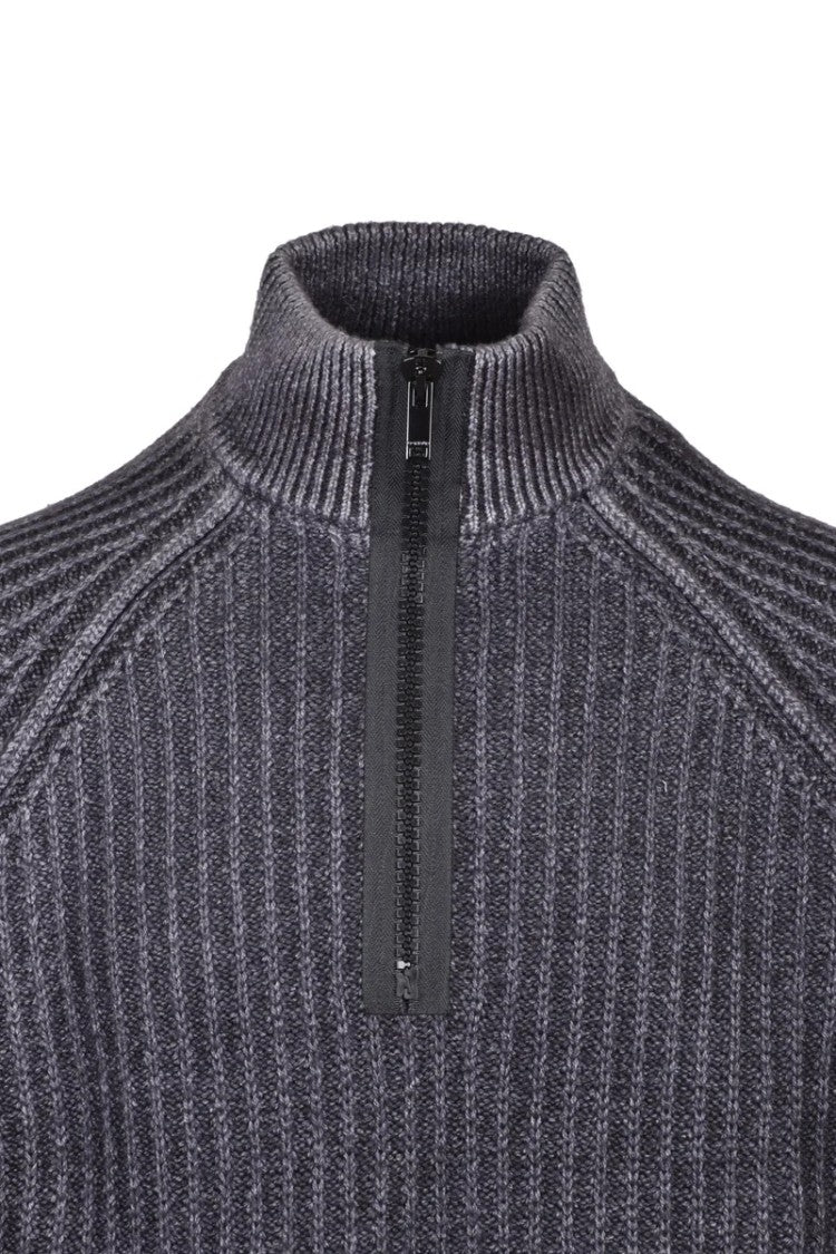 Dondup Wool Zip Mock Neck Sweater - Black/Grey