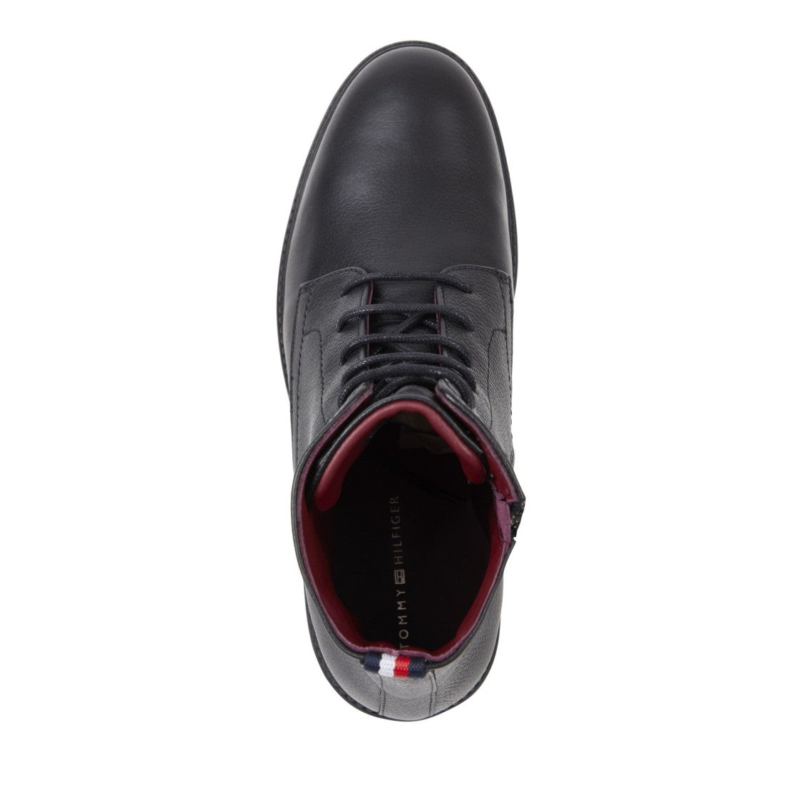 Tommy Hilfiger Black Leather Lace-Up Striped Boots