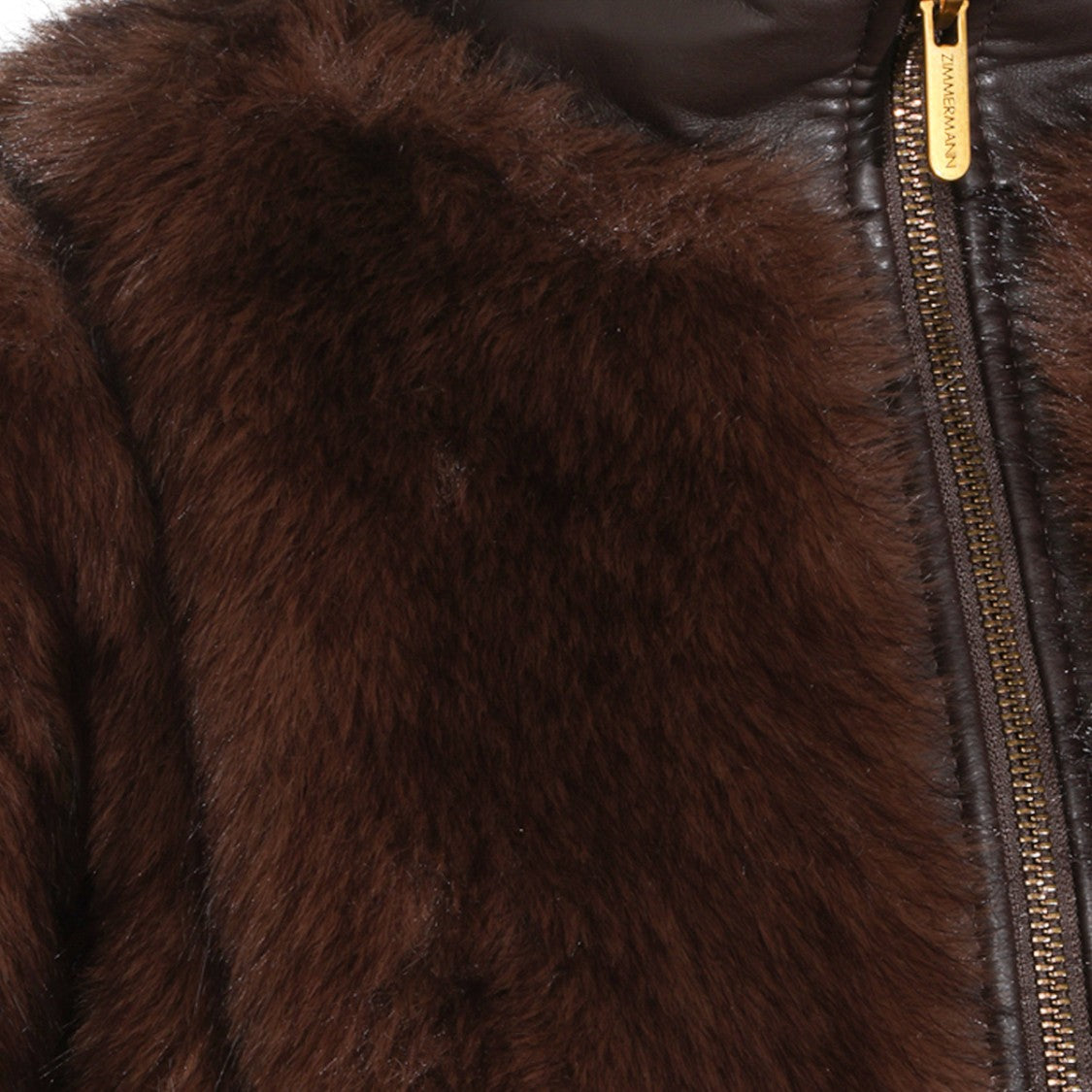 Zimmermann Brown Fur Plush Textured Gold Zipper Jacket