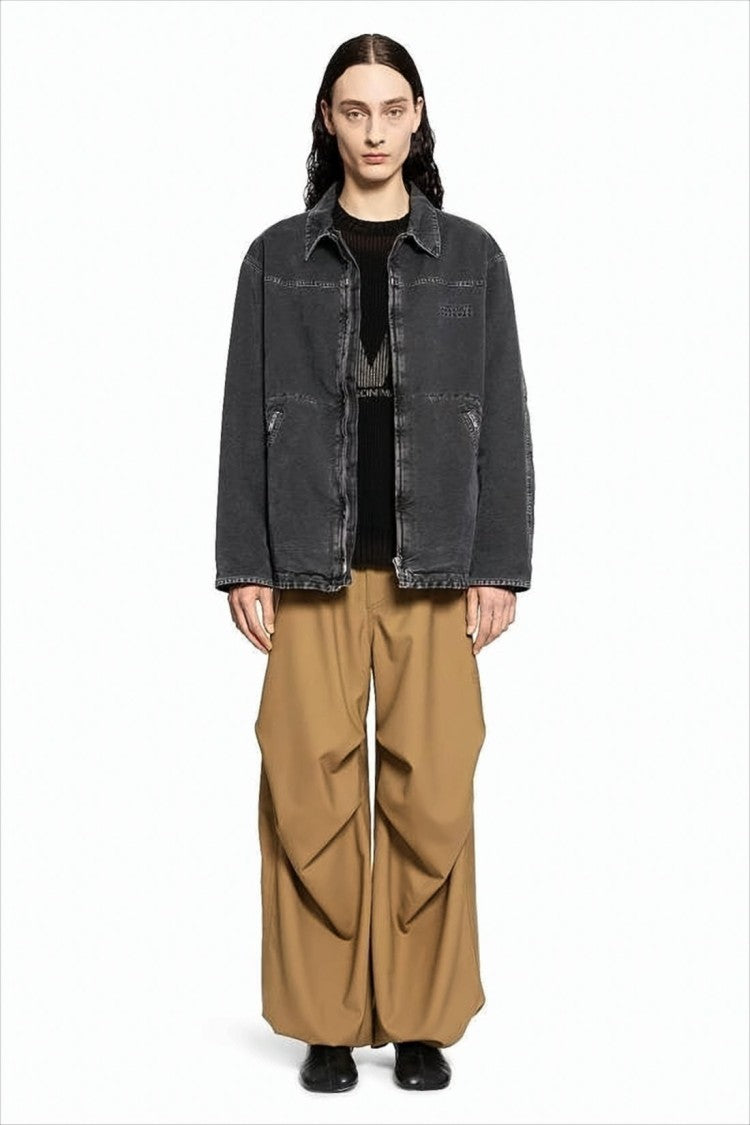 Mm6 By Maison Margiela Boxy Oversized Black Cotton Jacket With Vintage Finish