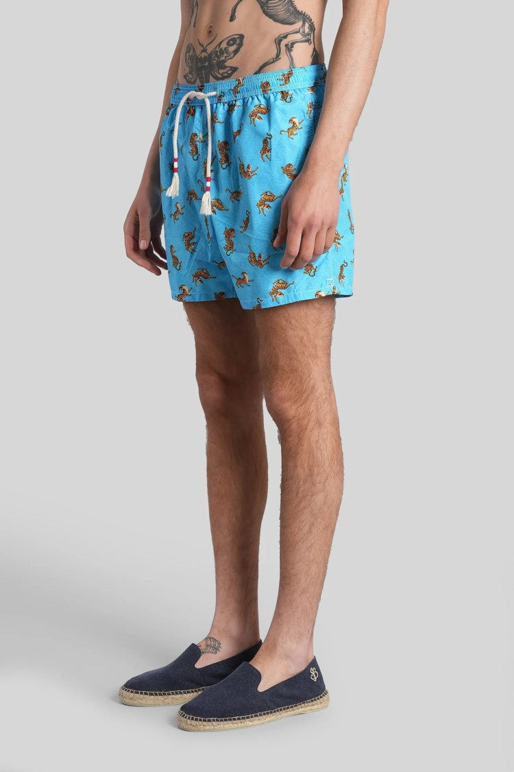 Mc2 Saint Barth Light Blue Lighting Printed Swim Shorts