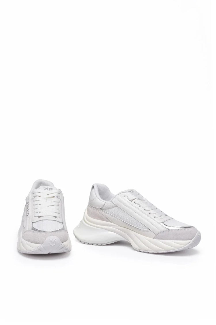 Pinko Leather Rubber Fiber Sneakers - White