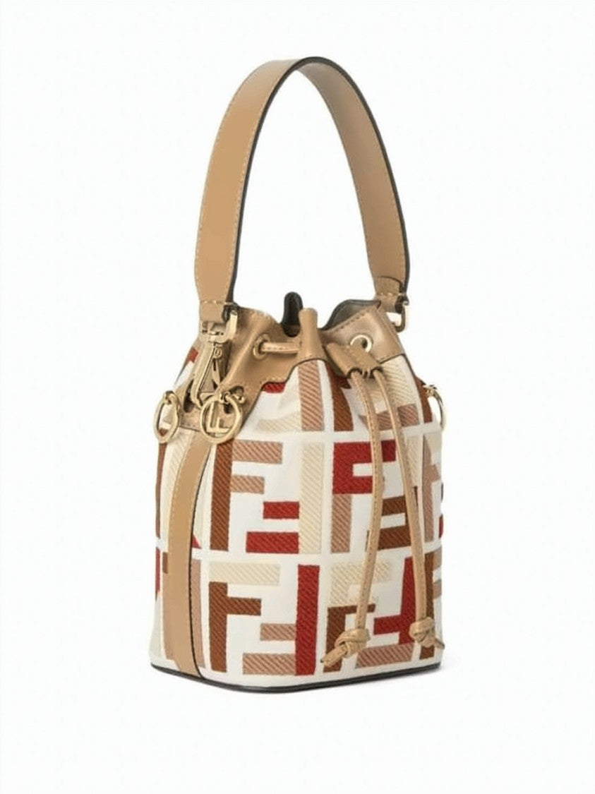 Fendi Jacquard Velvet Mini Bucket Bag With Drawstring Closure