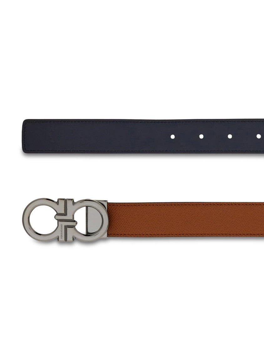 Ferragamo Double-Sided Leather Belt With Polished Interlocking Buckle