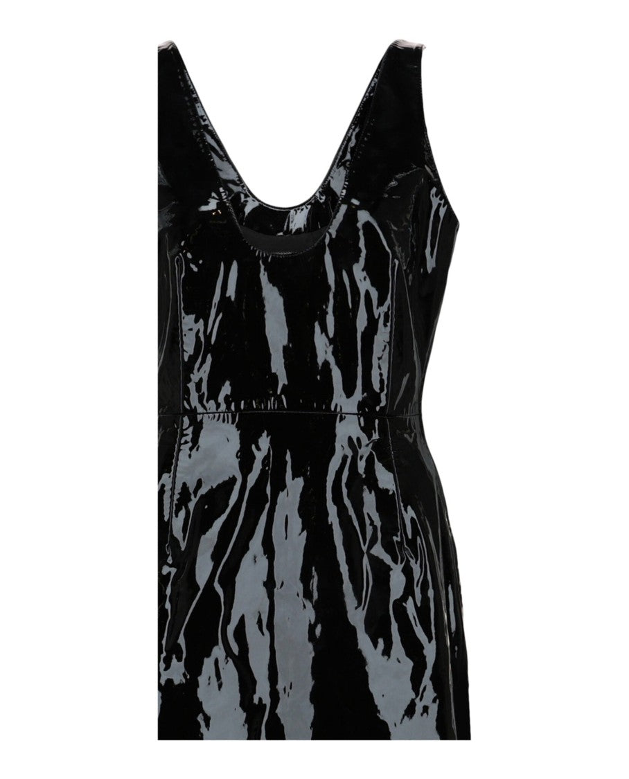 Ferragamo Scoop Neck Patent Leather Midi Dress