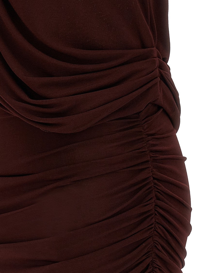 Magda Butrym Burgundy Ruffled Mini Dress With Draping