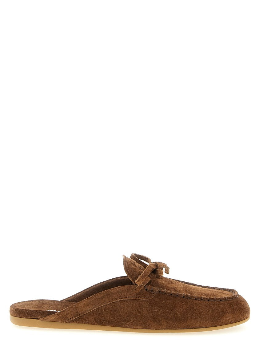 Miu Miu Suede Sabots With Rounded Toe And Decorative Bow