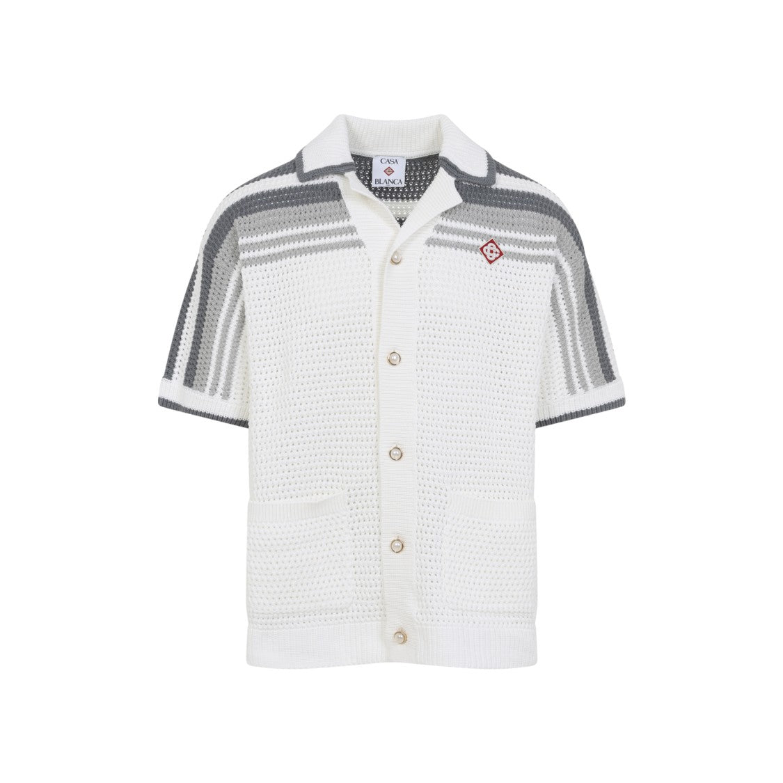 Casablanca Textured Short-Sleeve Button-Down Shirt With Gradient Shoulder Stripes