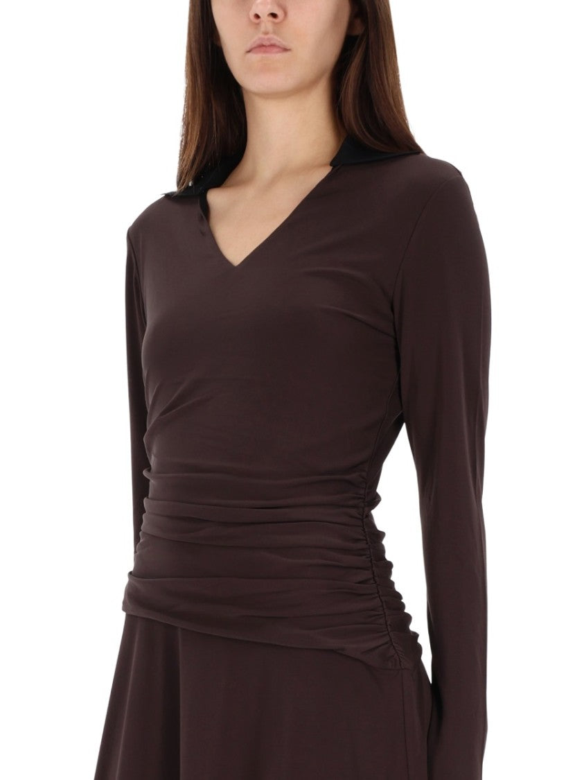 Tory Burch Asymmetrical Ruched V-Neck Midi Dress