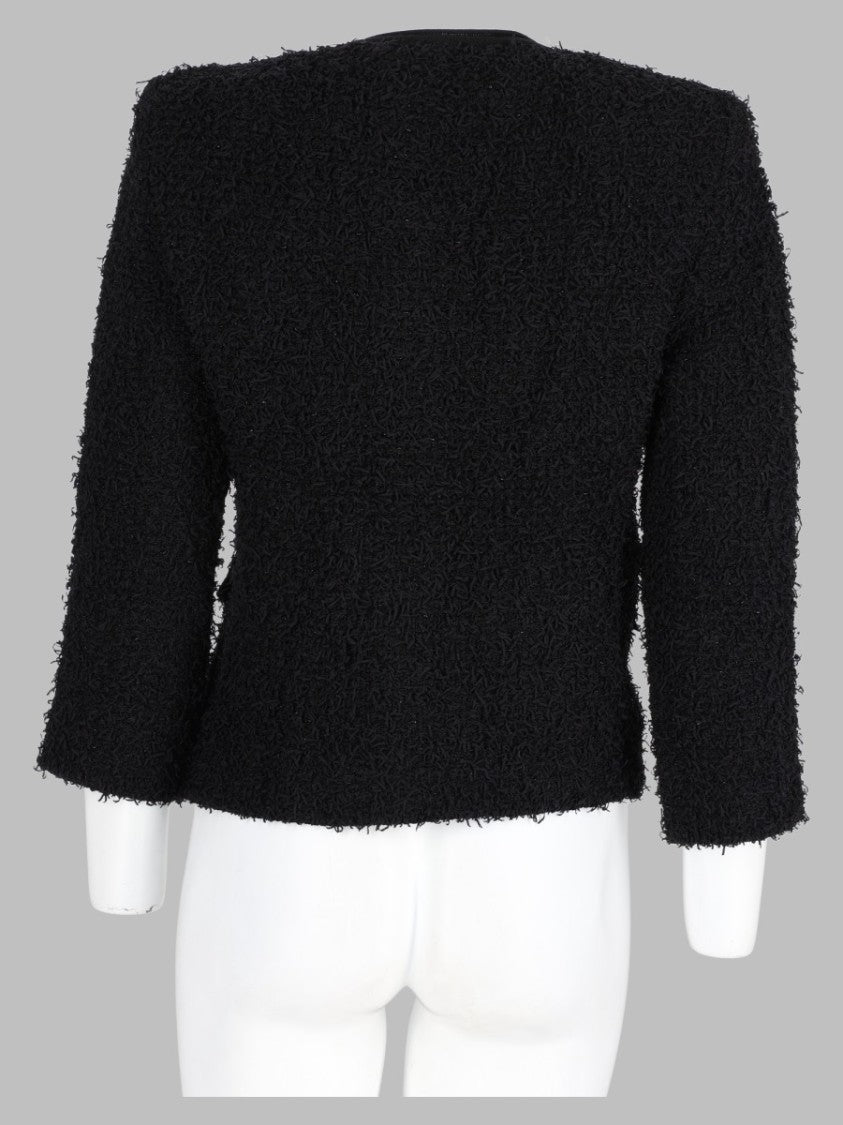 Balmain Black Cropped Textured Gold-Accent Jacket