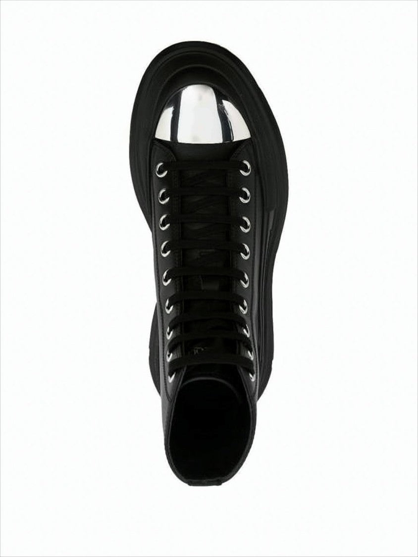 Alexander Mcqueen High-Top Leather Boots With Metallic Cap Toe