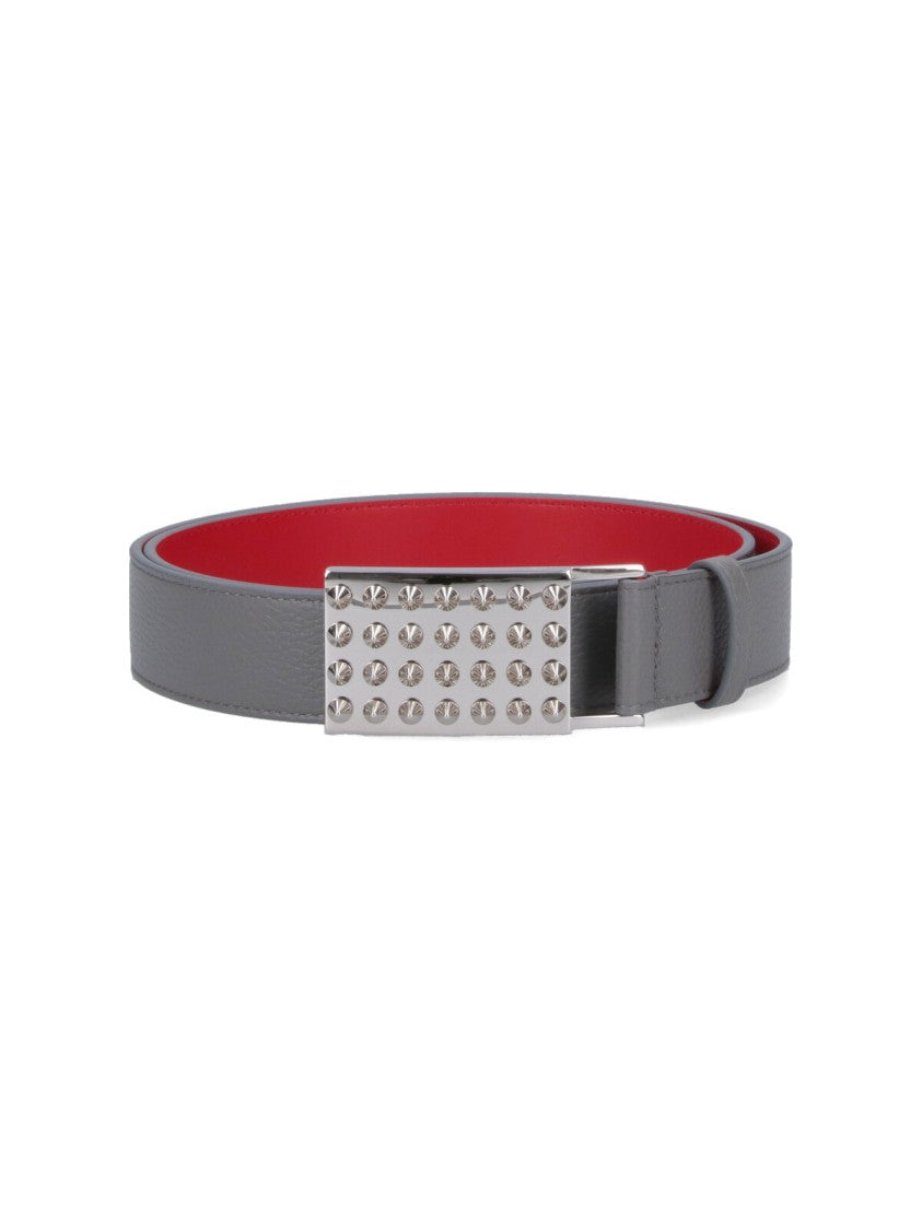 Christian Louboutin Textured Grey Leather Belt With Silver Studs