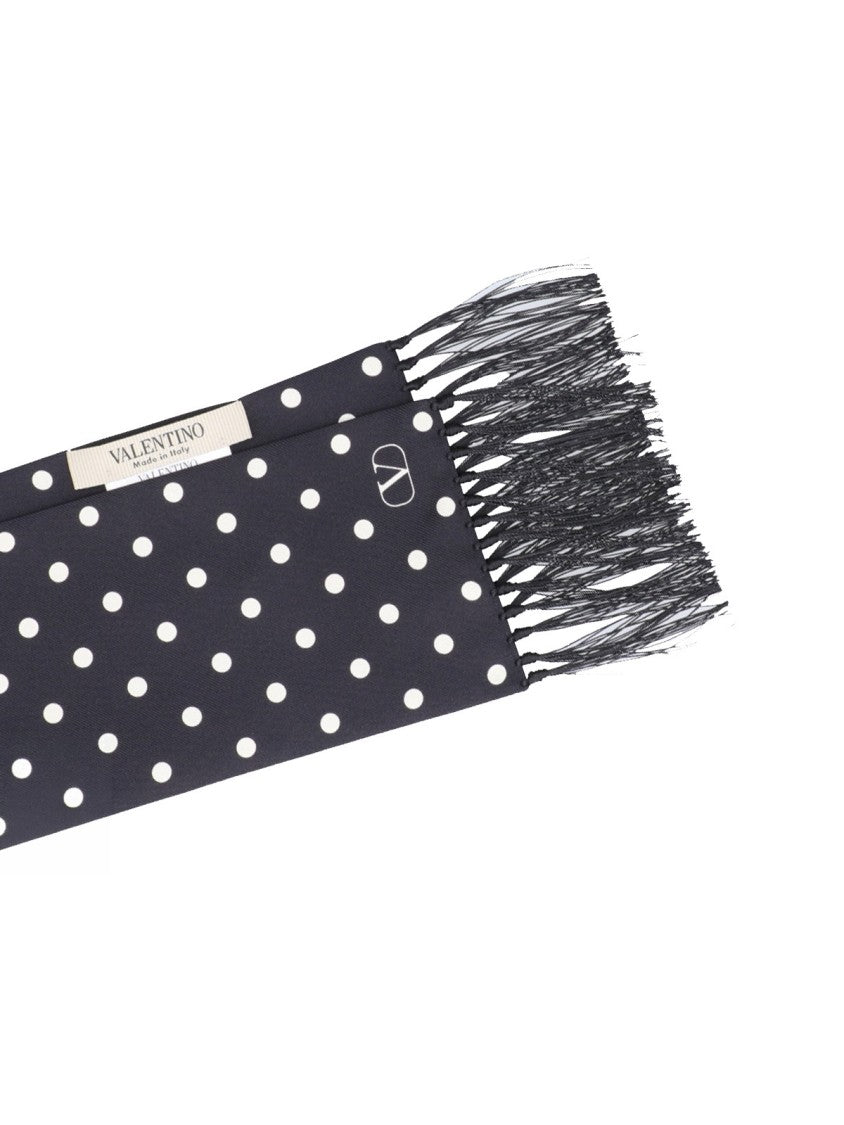 Valentino Garavani Black Polka Dot Silk Fringed Scarf