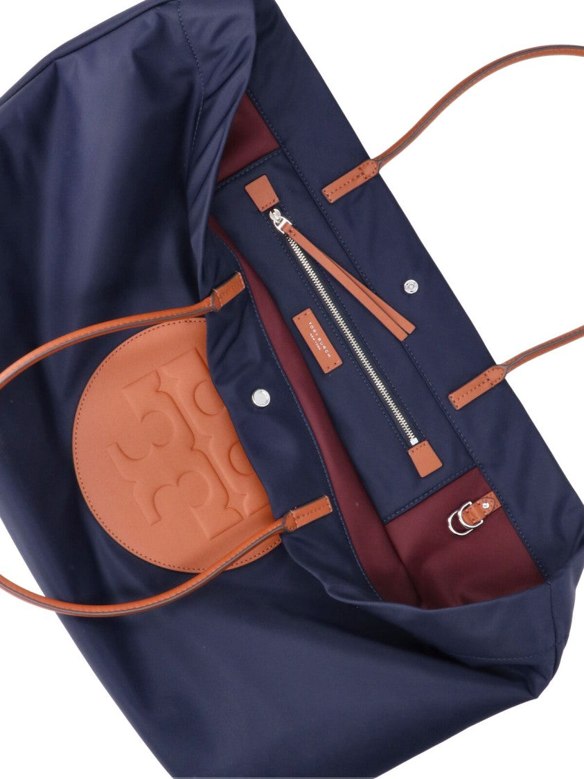 Tory Burch Navy Ella Twist Monogram Fabric Tote Bag