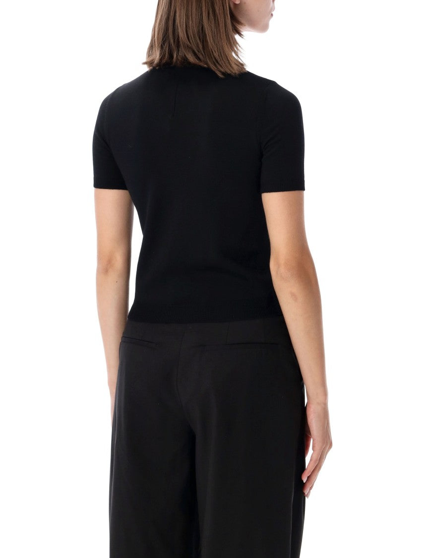 Valentino Garavani Short-Sleeved Knit Top With Floral Embroidery And Bow Detail