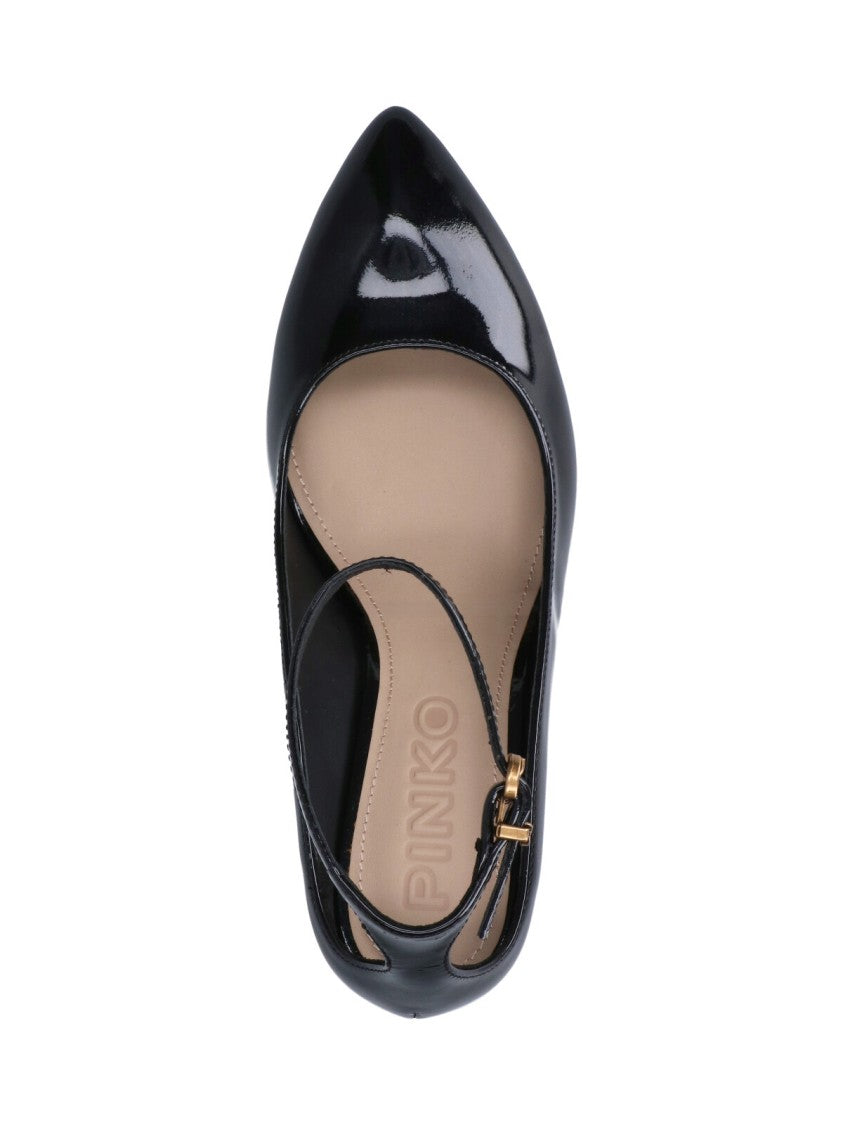 Pinko Black Pointed-Toe Patent Leather Wedge Pumps