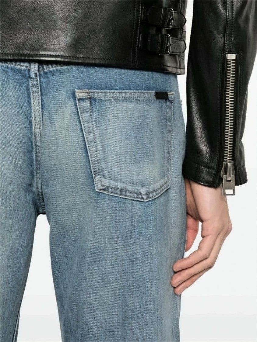 Saint Laurent Classic Straight-Leg Denim Pants With Light Blue Wash