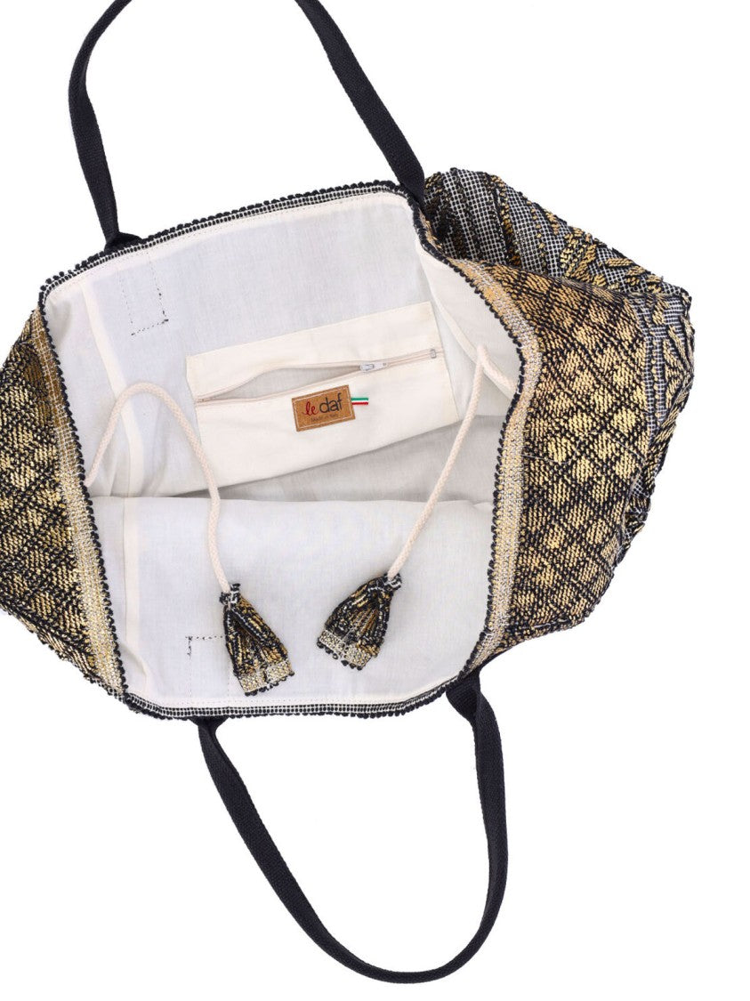 Ledaf Black Olbia Embroidered Tassel Tote Bag
