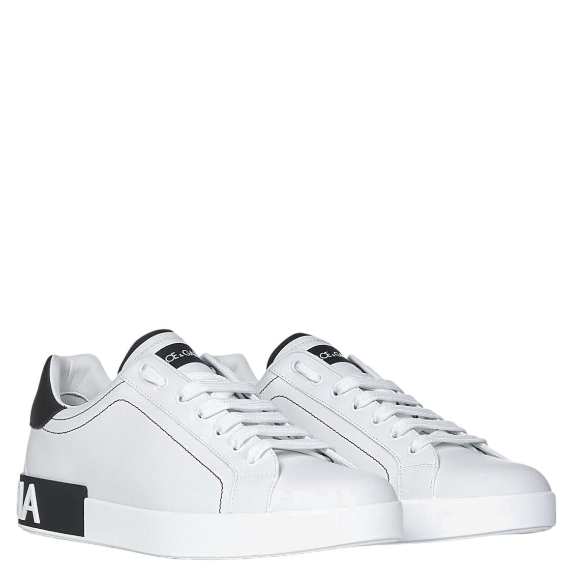 Dolce & Gabbana White/Black Portofino Calf Leather Sneakers