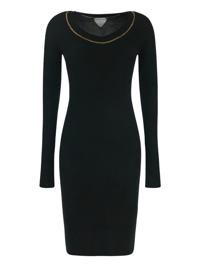 Bottega Veneta Ribbed Cashmere Midi Dress With Delicate Chain Detail