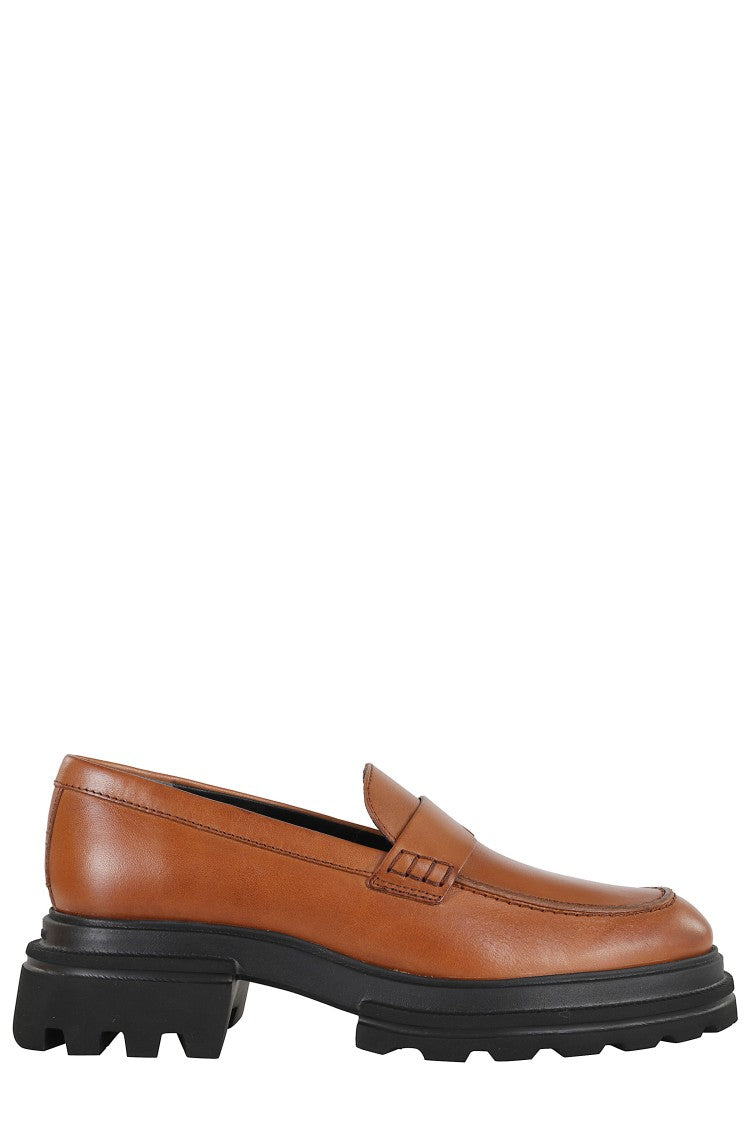 Hogan Round Toe Brown Leather Moccasin With Soft Insole And Eva Sole