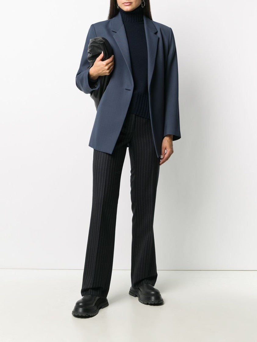 Drumohr Navy Merino Roll Neck Sweater With Ribbed Detailing