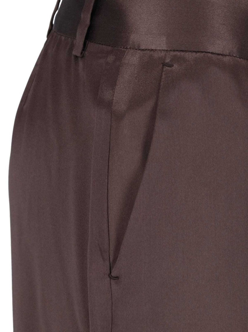 Kiton Brown Straight-Leg Silk Pants