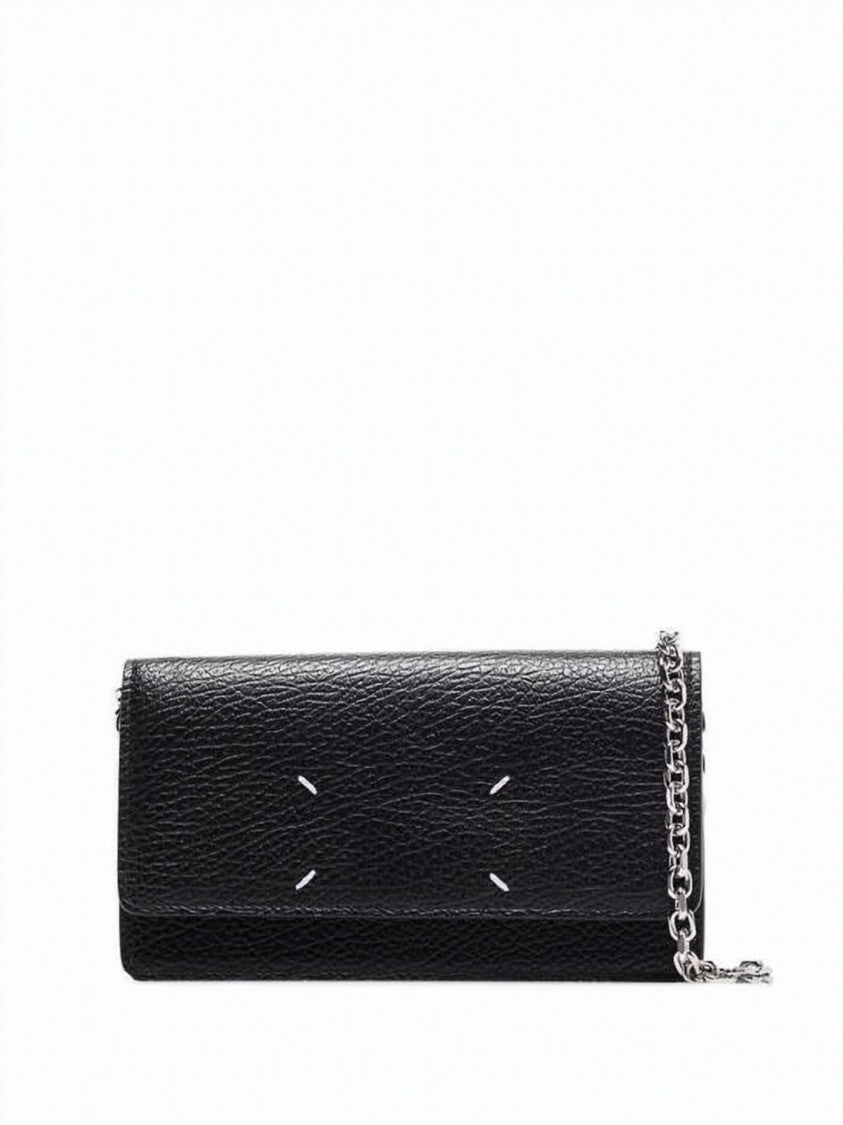 Maison Margiela Rectangular Crossbody Wallet With Silver-Tone Chain And Distinctive Stitches
