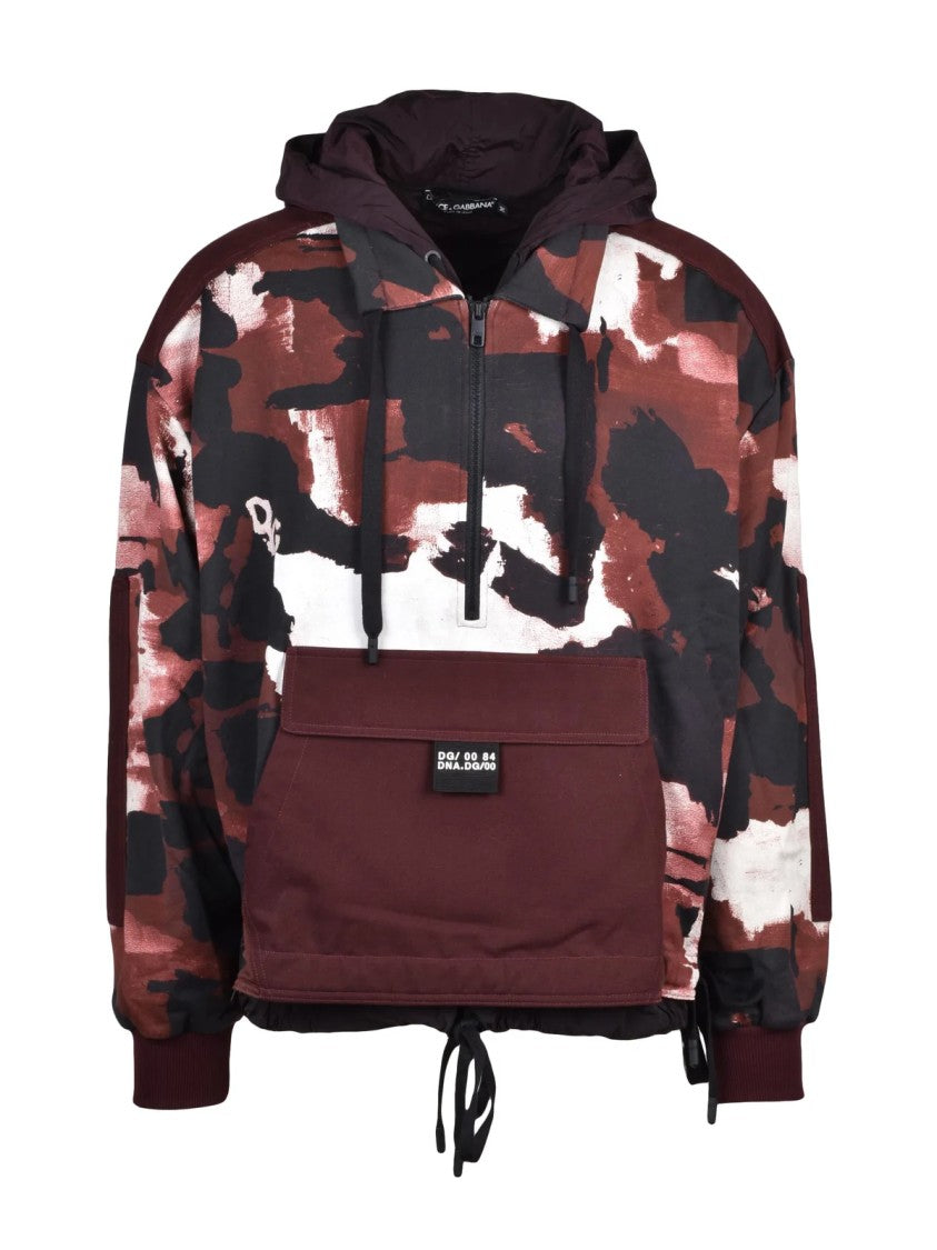Dolce & Gabbana Purple Abstract Camo Half-Zip Cotton Hoodie