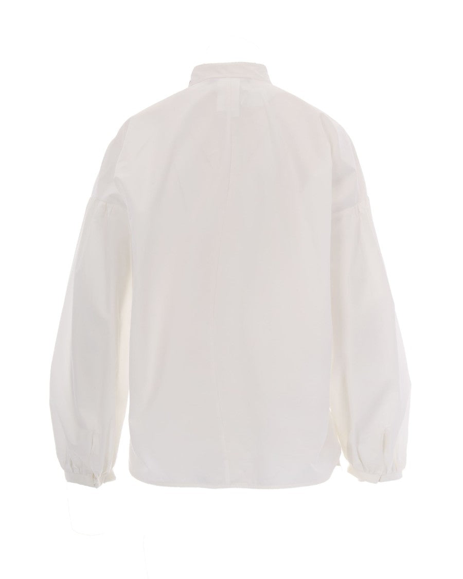 Max Mara Ivory Satin Balloon Sleeve Cotton Blouse