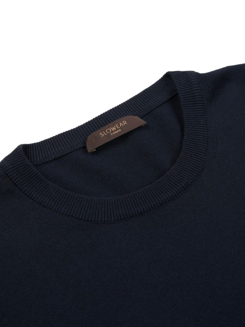 Zanone Crew Neck Sweater With Ribbed Details And Cuffed Sleeves