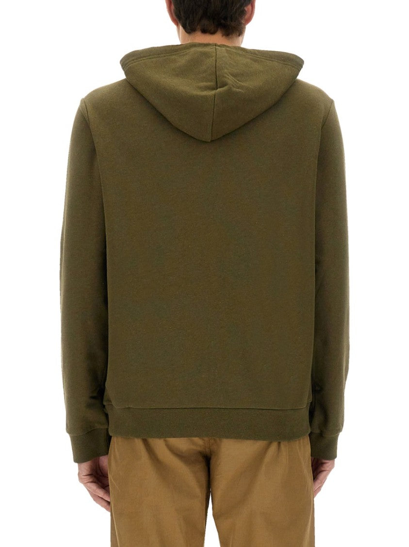 A.P.C. Relaxed Fit Green Hoodie With Drawstring
