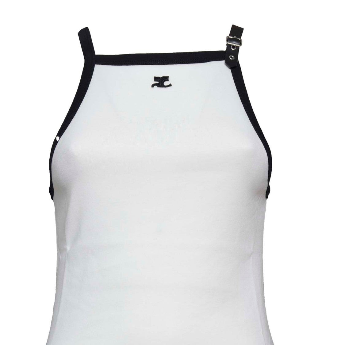 Courrèges White Cotton Buckle Tank Top With Contrast Trim