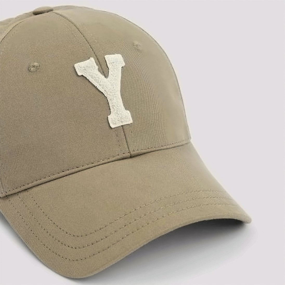 Saint Laurent Structured Beige Cotton Baseball Cap With Textured 'Y' Applique