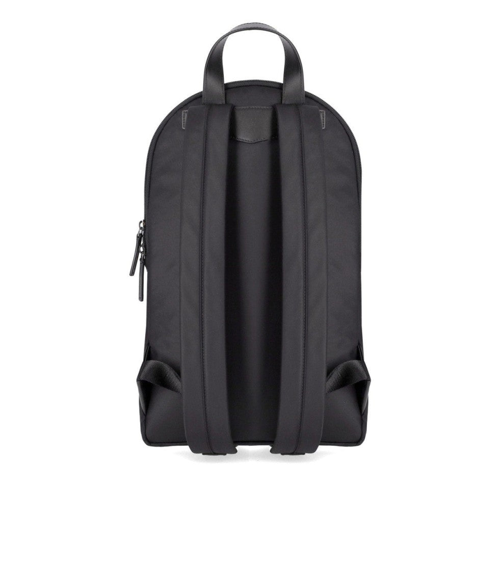 Emporio Armani Rounded Black Nylon Backpack With Leather Accents